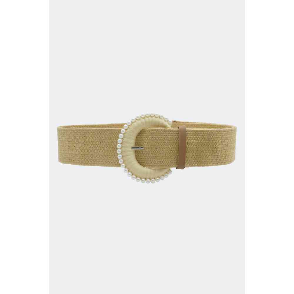 Voodoo Vixen - Pearl Buckle Straw Woven Taillengürtel - Beige